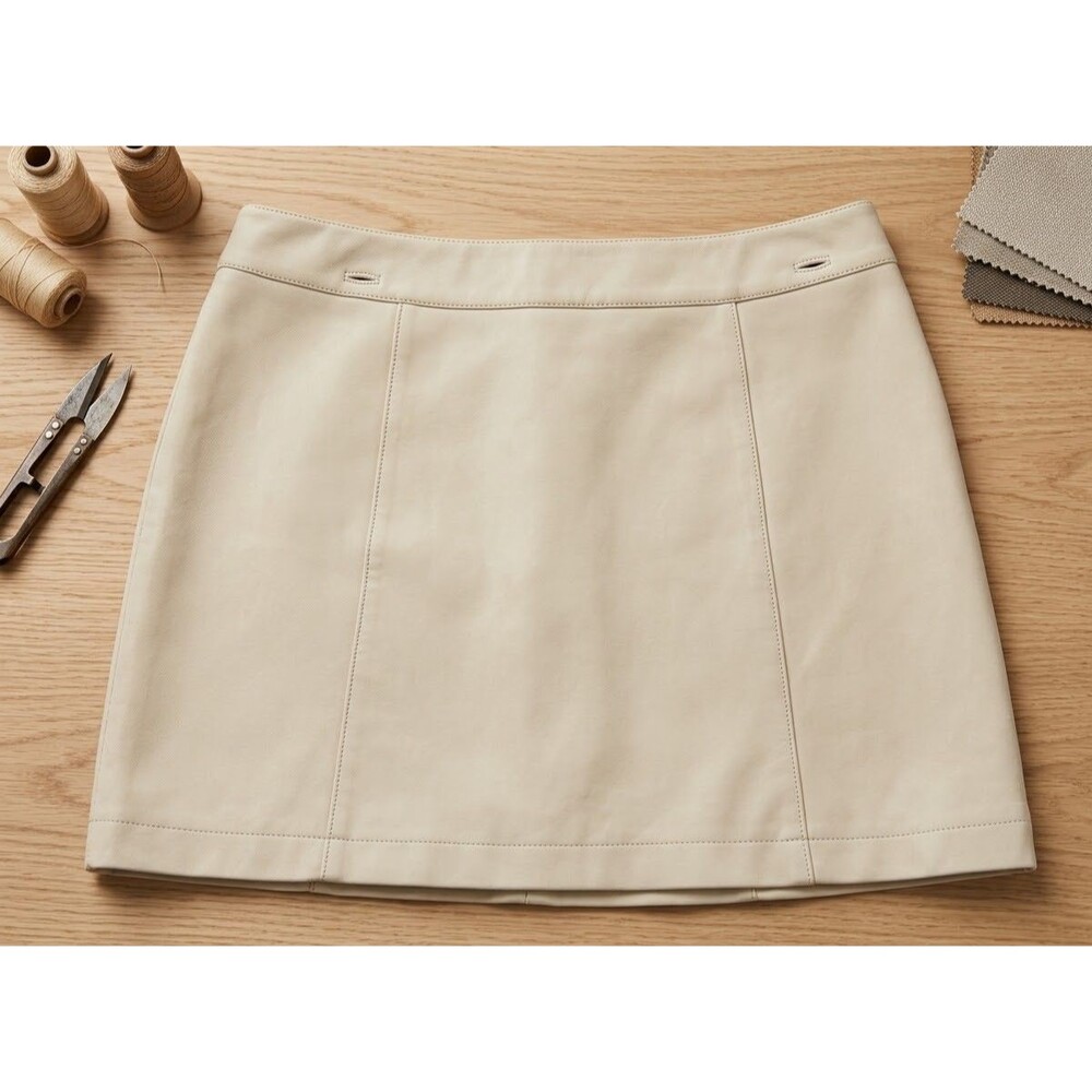 Forever 21 Faux Leather Mini Skirt Size L Cream A-Line Y2K Chic Minimalist